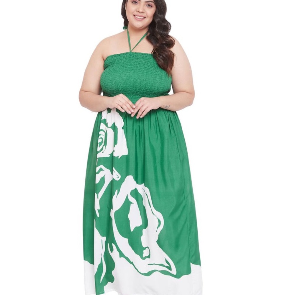 GREEN FLORAL PATTERN POLYESTER MAXI TUBE DRESS Size 2X